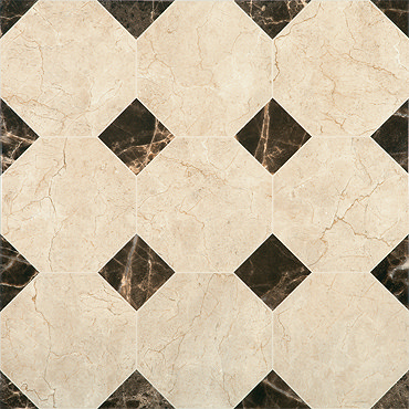 Victorian Chequered Gloss Cream Marble Effect Floor Tile - 600 x 600mm  Profile Large Image