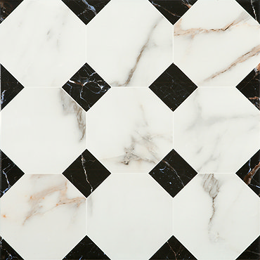 Victorian Chequered Gloss White Marble Effect Floor Tile - 600 x 600mm  Profile Large Image