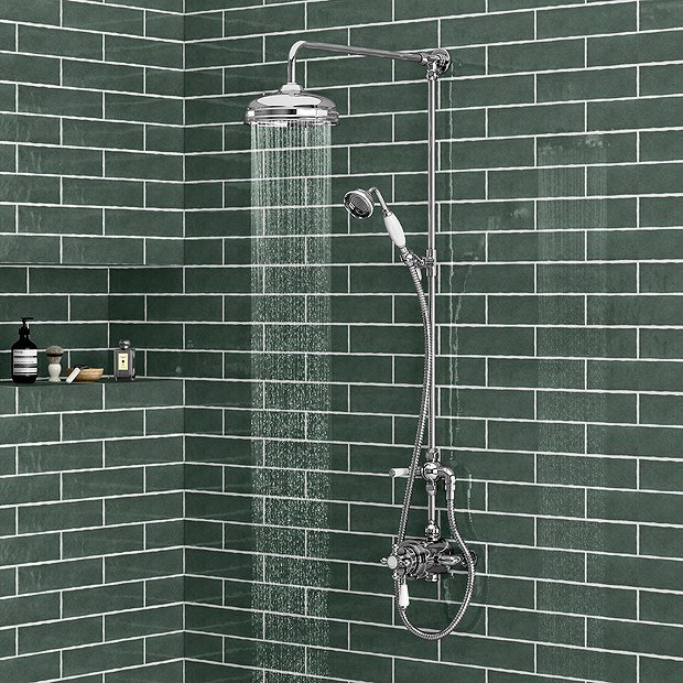 Trafalgar Traditional Rigid Riser with 190mm Shower Head, Handshower and Diverter  In Bathroom Large Image