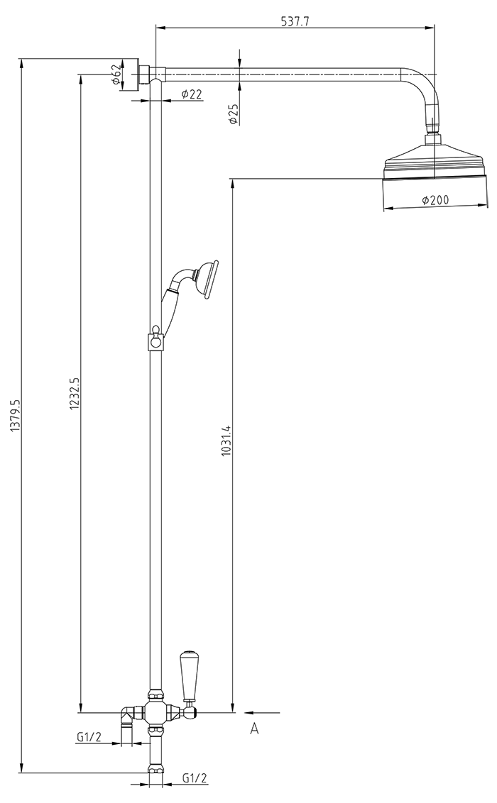 Trafalgar Traditional Rigid Riser with 200mm Shower Head, Hand Shower and Diverter Chrome