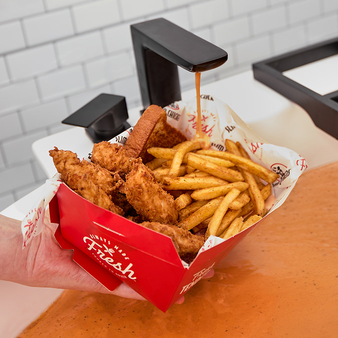 Victorian Plumbing x Slim Chickens Modern Bath with World-first Sauce Tap