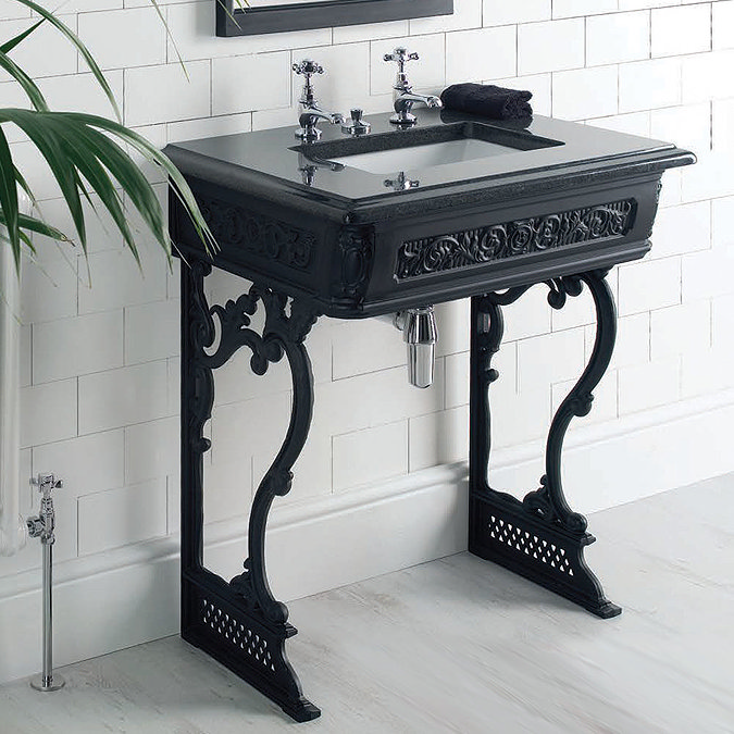 Victrion Traditional Black Aluminium Basin Wash Stand & Mirror Set Profile Large Image