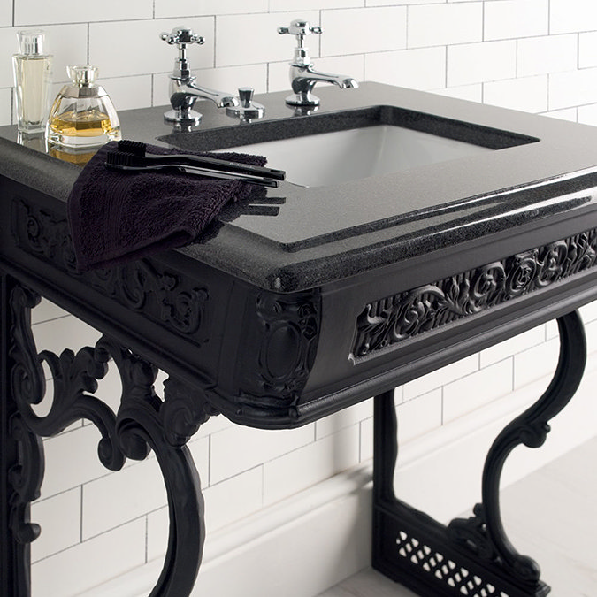 Victrion Traditional Black Aluminium Basin Wash Stand & Mirror Set additional Large Image