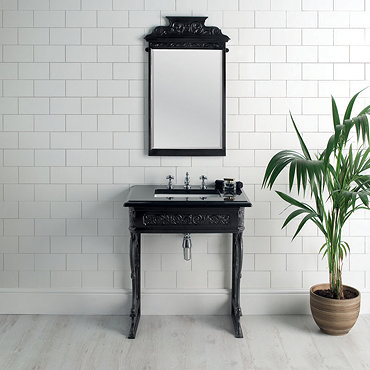 Victrion Traditional Black Aluminium Basin Wash Stand & Mirror Set  Profile Large Image