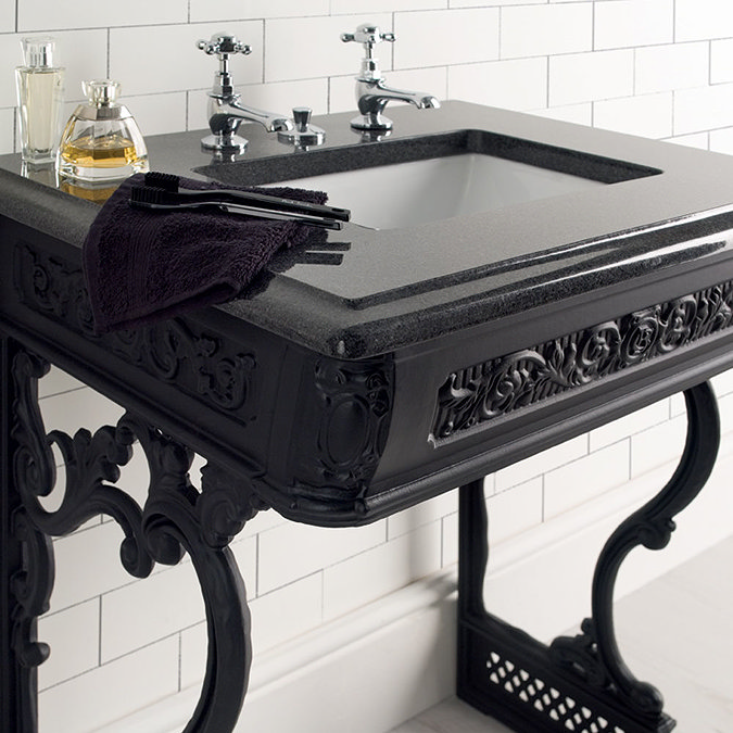 Victrion Traditional Black Aluminium Basin Wash Stand with Granite Worktop  Feature Large Image