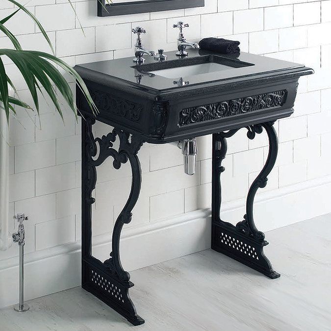 Victrion Traditional Black Aluminium Basin Wash Stand with Granite Worktop Large Image