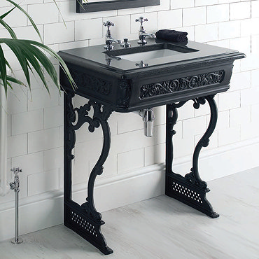 Victrion Traditional Black Aluminium Basin Wash Stand with Granite Worktop  Profile Large Image
