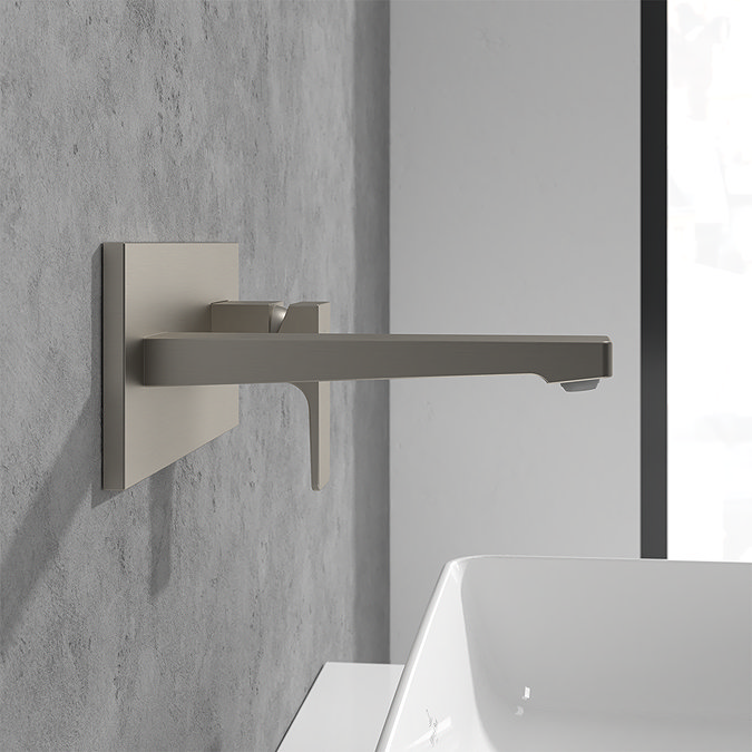 Villeroy and Boch Architectura Square Wall Mounted Single Lever Basin Mixer - Brushed Nickel Matt