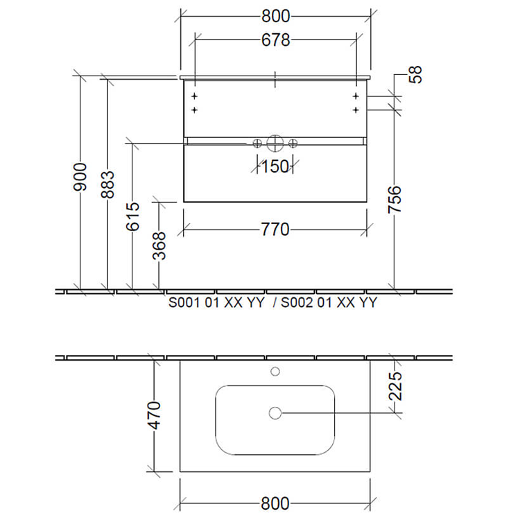 Villeroy and Boch Arto Sand Grey Matt 800mm Wall Hung 2-Drawer Vanity Unit