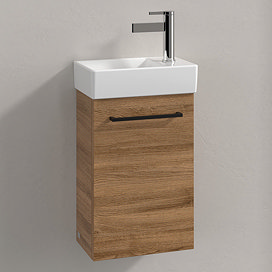 Villeroy and Boch Avento 360mm Wall-Hung Vanity Unit & Basin - Kansas Oak with Black Handle