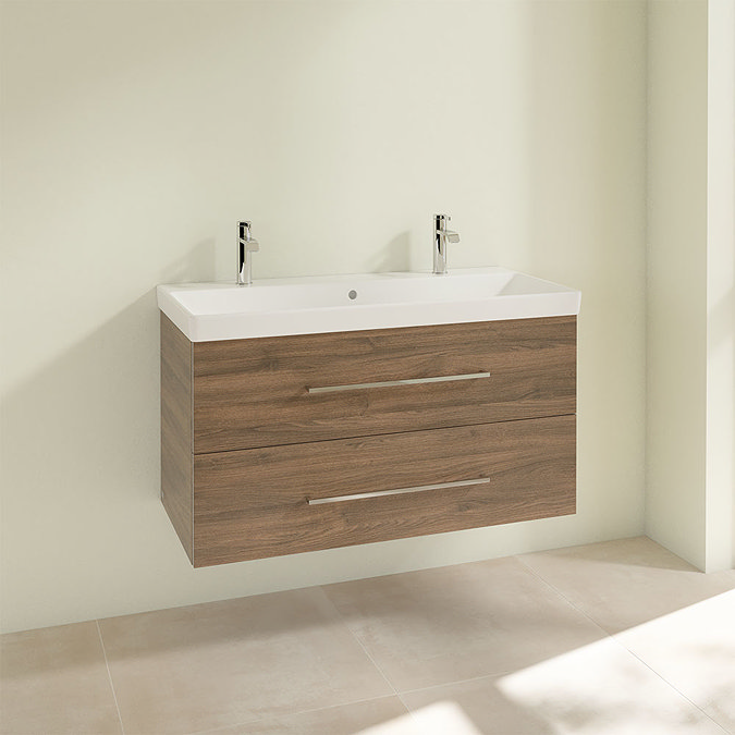 Villeroy and Boch Avento Arizona Oak 1000mm Wall Hung 2-Drawer Double Vanity Unit Profile Large Ima
