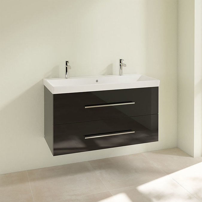 Villeroy and Boch Avento Crystal Black 1000mm Wall Hung 2-Drawer Double Vanity Unit Profile Large I