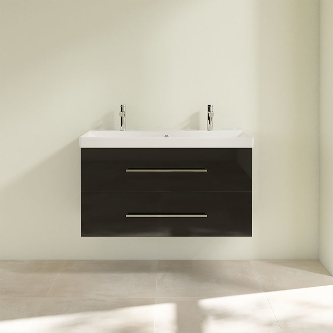 Villeroy and Boch Avento Crystal Black 1000mm Wall Hung 2-Drawer Double Vanity Unit  Feature Large I