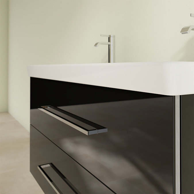 Villeroy and Boch Avento Crystal Black 1000mm Wall Hung 2-Drawer Double Vanity Unit In Bathroom Lar