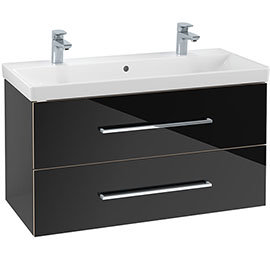 Villeroy and Boch Avento Crystal Black 1000mm Wall Hung 2-Drawer Double Vanity Unit Medium Image