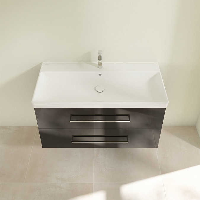 Villeroy and Boch Avento Crystal Black 1000mm Wall Hung 2-Drawer Vanity Unit Newest Large Image