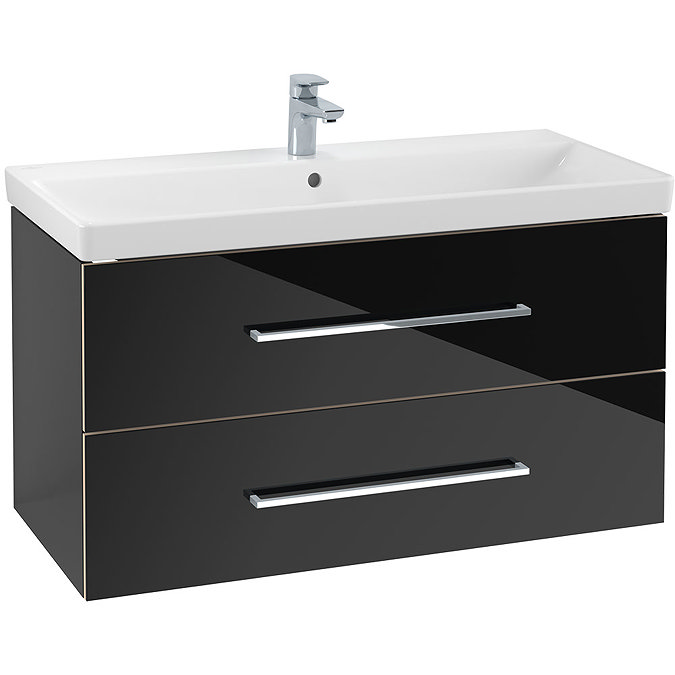 Villeroy and Boch Avento Crystal Black 1000mm Wall Hung 2-Drawer Vanity Unit Large Image