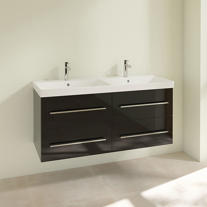 Villeroy and Boch Avento Crystal Black 1200mm Wall Hung 4-Drawer Double Vanity Unit  Profile Large I
