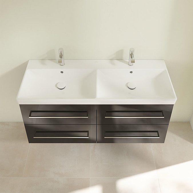 Villeroy and Boch Avento Crystal Black 1200mm Wall Hung 4-Drawer Double Vanity Unit  Standard Large 