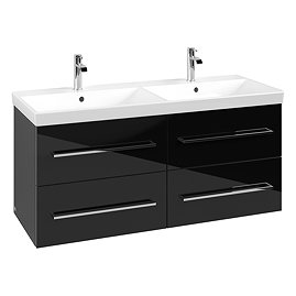 Villeroy and Boch Avento Crystal Black 1200mm Wall Hung 4-Drawer Double Vanity Unit Large Image