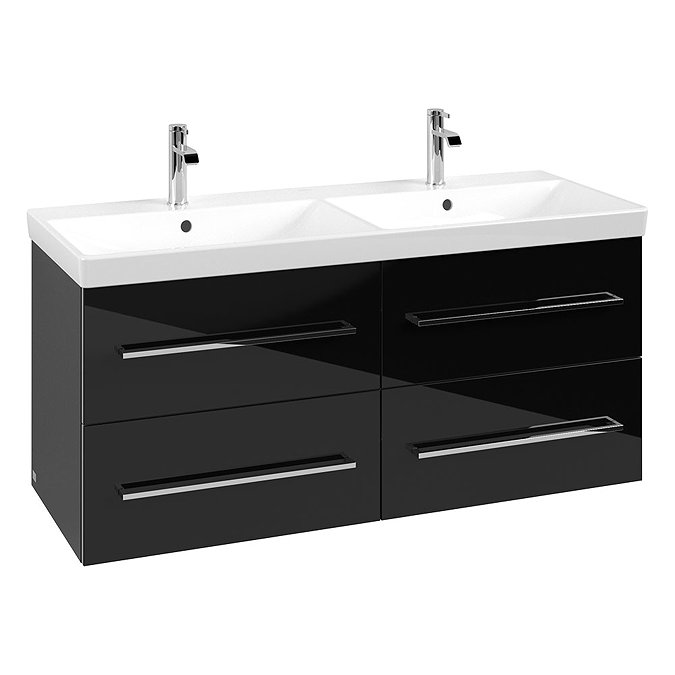 Villeroy and Boch Avento Crystal Black 1200mm Wall Hung 4-Drawer Double Vanity Unit Large Image