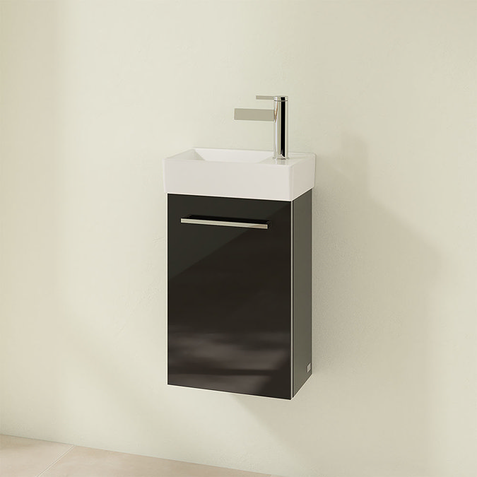 Villeroy and Boch Avento Crystal Black 360mm Wall Hung Vanity Unit with Left Bowl Basin Profile Lar