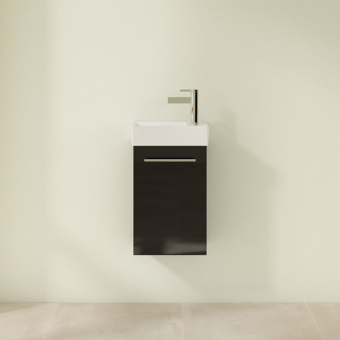 Villeroy and Boch Avento Crystal Black 360mm Wall Hung Vanity Unit with Left Bowl Basin  Feature Lar