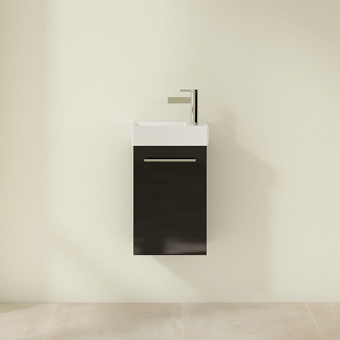 Villeroy and Boch Avento Crystal Black 360mm Wall Hung Vanity Unit with Left Bowl Basin Feature Lar