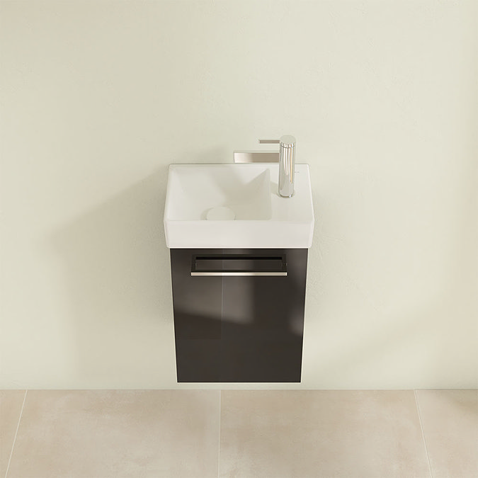 Villeroy and Boch Avento Crystal Black 360mm Wall Hung Vanity Unit with Left Bowl Basin Standard La