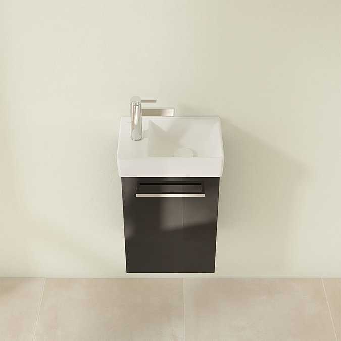 Villeroy and Boch Avento Crystal Black 360mm Wall Hung Vanity Unit with Right Bowl Basin Standard L