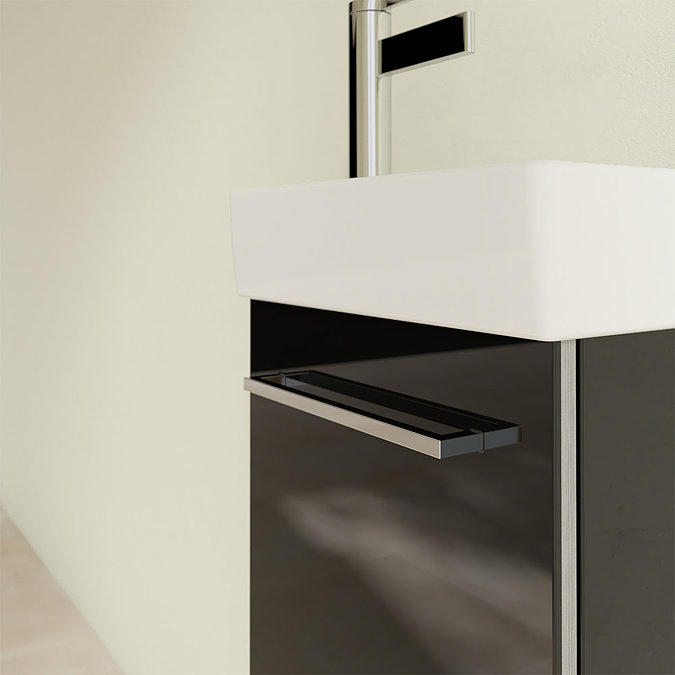 Villeroy and Boch Avento Crystal Black 360mm Wall Hung Vanity Unit with Right Bowl Basin In Bathroo