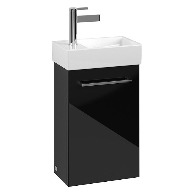 Villeroy and Boch Avento Crystal Black 360mm Wall Hung Vanity Unit with Right Bowl Basin Large Image