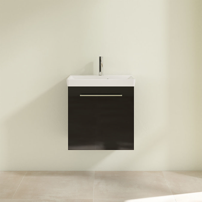 Villeroy and Boch Avento Crystal Black 550mm Wall Hung 1-Drawer Vanity Unit Feature Large Image