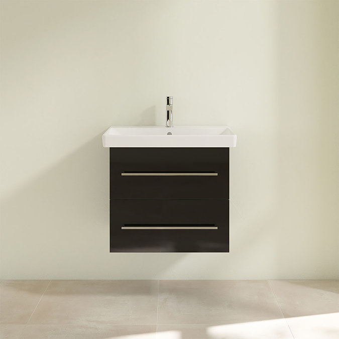 Villeroy and Boch Avento Crystal Black 600mm Wall Hung 2-Drawer Vanity Unit  Feature Large Image