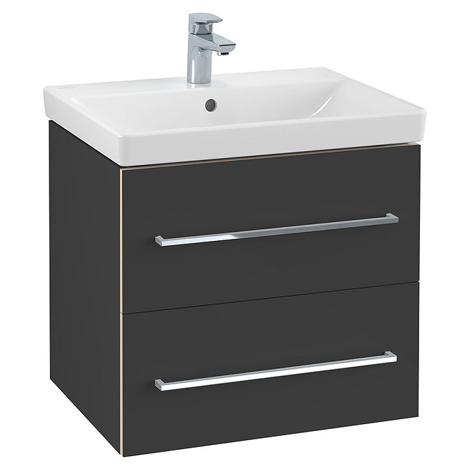 Villeroy and Boch Avento Crystal Black 600mm Wall Hung 2-Drawer Vanity Unit Large Image