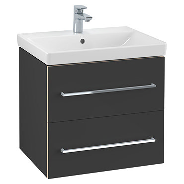 Villeroy and Boch Avento Crystal Black 600mm Wall Hung 2-Drawer Vanity Unit  Profile Large Image