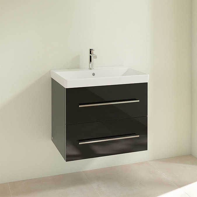 Villeroy and Boch Avento Crystal Black 650mm Wall Hung 2-Drawer Vanity Unit  Profile Large Image