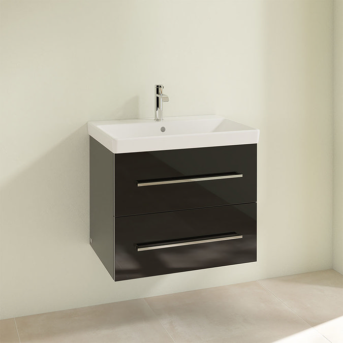 Villeroy and Boch Avento Crystal Black 650mm Wall Hung 2-Drawer Vanity Unit Profile Large Image