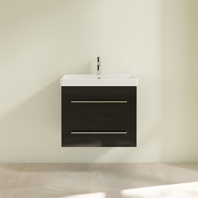 Villeroy and Boch Avento Crystal Black 650mm Wall Hung 2-Drawer Vanity Unit Feature Large Image