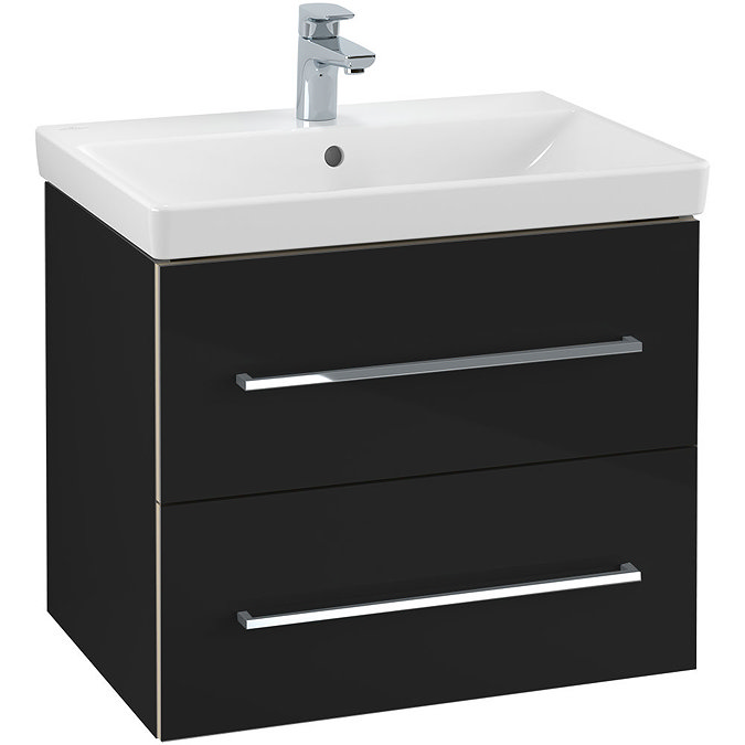 Villeroy and Boch Avento Crystal Black 650mm Wall Hung 2-Drawer Vanity Unit Large Image