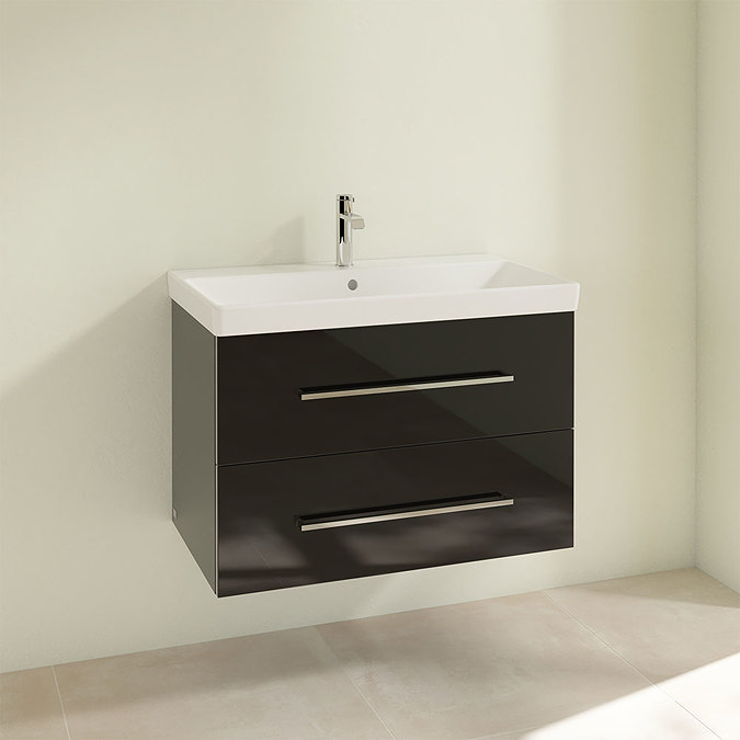 Villeroy and Boch Avento Crystal Black 800mm Wall Hung 2-Drawer Vanity Unit Profile Large Image