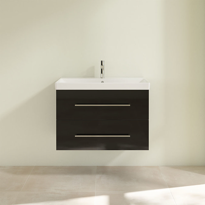 Villeroy and Boch Avento Crystal Black 800mm Wall Hung 2-Drawer Vanity Unit Feature Large Image