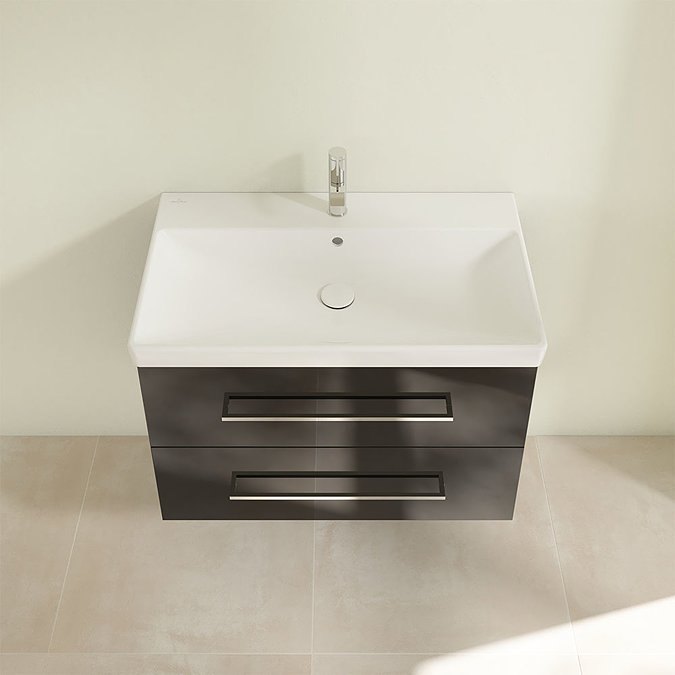 Villeroy and Boch Avento Crystal Black 800mm Wall Hung 2-Drawer Vanity Unit Newest Large Image