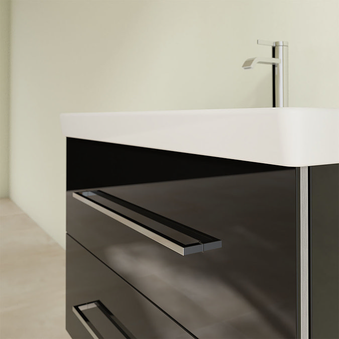 Villeroy and Boch Avento Crystal Black 800mm Wall Hung 2-Drawer Vanity Unit Standard Large Image