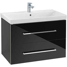 Villeroy and Boch Avento Crystal Black 800mm Wall Hung 2-Drawer Vanity Unit Large Image