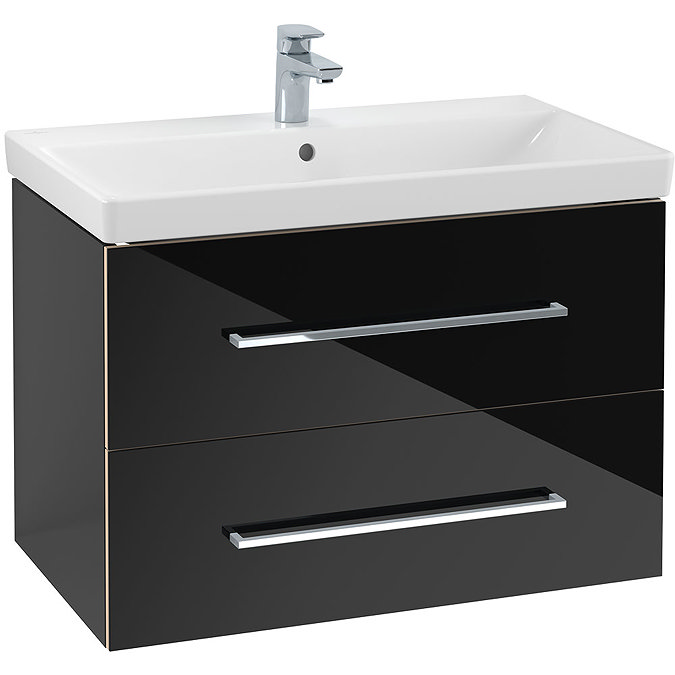 Villeroy and Boch Avento Crystal Black 800mm Wall Hung 2-Drawer Vanity Unit Large Image