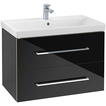 Villeroy and Boch Avento Crystal Black 800mm Wall Hung 2-Drawer Vanity Unit  Profile Large Image