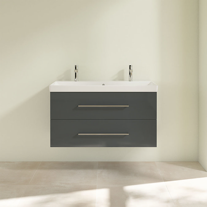 Villeroy and Boch Avento Crystal Grey 1000mm Wall Hung 2-Drawer Vanity Unit Feature Large Image