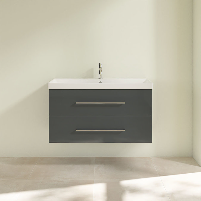 Villeroy and Boch Avento Crystal Grey 1000mm Wall Hung 2-Drawer Vanity Unit Feature Large Image