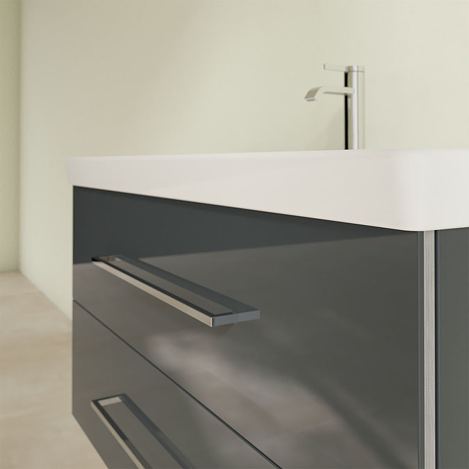 Villeroy and Boch Avento Crystal Grey 1000mm Wall Hung 2-Drawer Vanity Unit In Bathroom Large Image